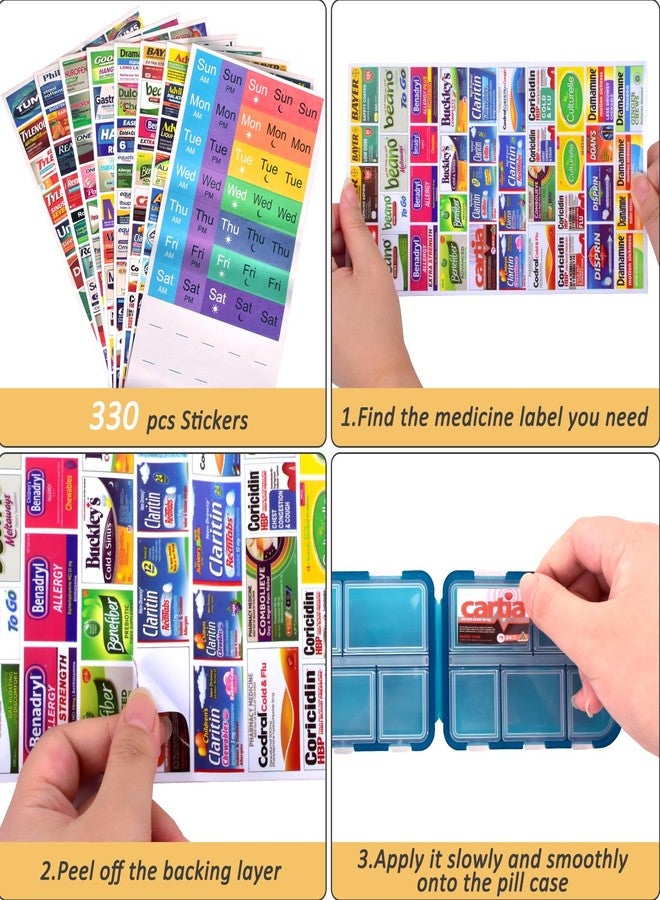 CAPHONT 2 Pcs Travel Pill Organizer with Labels, Portable Travel Medicine Daily Pill Container Organizer 7 Day Pill Case Storage Vitamin Fish Oil (Blue & Red, 320 Medicine Lables) - Image 3